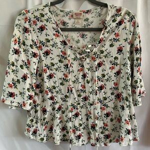 Mossimo Supply Co. Floral Lace-Up Blouse - White and Red